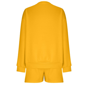 2025เซ็ตกางเกงขาสั้นกีฬาสองชิ้นสำหรับฤดูหนาวของผู้หญิงเสื้อผ้าฝ้าย100% แขนยาวลำลองสีทึบระบายอากาศได้ดีสวมใส่ทุกวัน - Product Image 5