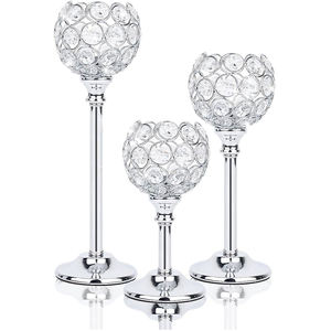 Bougeoir personnalisé en aluminium argenté avec perles en cristal Artisanat pour la décoration de table d'hôtel et de bureau à domicile pour mariage - Product Image 2
