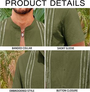Camisas Guayabera de manga corta para hombre, camisas de lino y algodón con botones, camisa de boda cubana bordada mexicana, Tops de playa de verano - Product Image 5