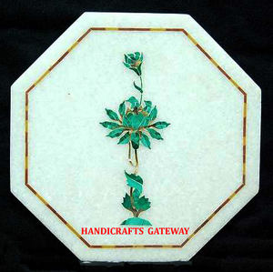 Forme octogonale incrustation de marbre blanc Design floral dessus de table à manger pour la maison bureau et hôtel décoration but en vrac quantité - Product Image 1