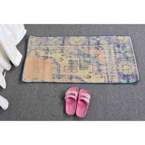 Alfombra de lana azul Beige Vintage de 1,5x3 pies, hecha a mano, área grande turca, área abstracta, látex para habitación de adolescentes, pasillo, espacio rectangular - Product Image 5