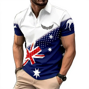Camisa de Golf para Hombre, 100% Poliéster, Transpirable, con Estampado de Canguro Australiano, Estilo Casual, Manga Corta, Diseño con Flecos, 140g - Product Image 1
