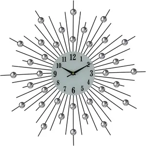 优雅的圆形挂钟20英寸银钉水晶由阿迪巴家居装饰手工制作