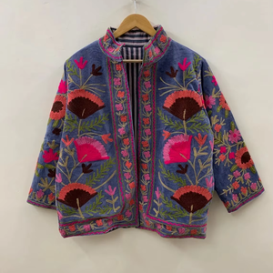 Handmade Soft <b>Velvet</b> Fabric <b>Jacket</b> Short <b>Jacket</b> TNT Handmade Suzani Embroidery Bomber Floral <b>Jacket</b> For <b>Womens</b> - Product Image 1
