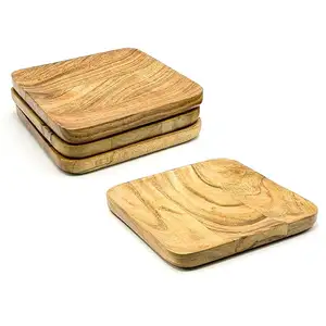Premium Handcrafted Acacia Wood Square Nested Tray Platter - Set Of 4 Size: 15 X 15 X 1.5cm FROM MZ INTERNATIONAL