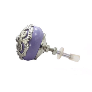 ลูกบิดเซรามิกทองเหลืองโบราณหรูหราแบบชาวยุโรปจับลวดลายดอกไม้สีม่วงแบบดึงสำหรับตู้แต่งตัวห้องครัว - Product Image 2