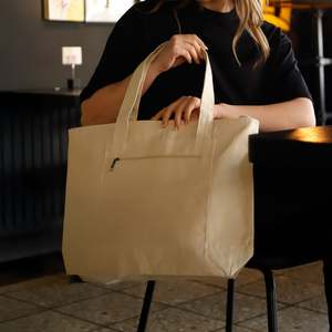 Bolsas de Compras de Lona Resistente de Color Sólido con Cierre y Bolsillo Frontal - Product Image 5