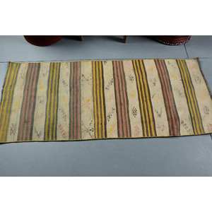 Vintage Turkish Rug Bohemian Style Beige <b>Yellow</b> Patchwork Design 220 X 530cm Classic Rectangle for Entryway <b>Wool</b> Material Latex - Product Image 3