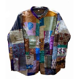 Main indienne fruits imprimé Floral coton Kantha tissu matelassé vêtements d'été veste femmes veste GC-AP-107. - Product Image 1