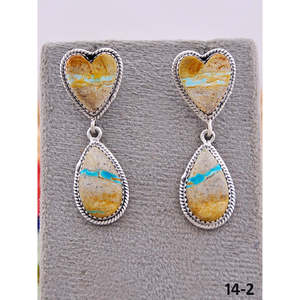 Boucles d'oreilles pendantes artisanales en ruban, turquoise Royston et argent sterling, design cœur, style Southwest - Product Image 2