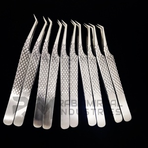 Pinzas de extensión de pestañas de acero inoxidable plateado RMI Diamond Grip Juego de puntos de 45 grados - Product Image 3