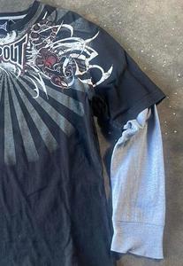 Prince Custom Sun Faded Screen Print Camiseta Vintage Cotton Wash Hombre Doble capa de manga larga Distressed Stone AcidWash T Shirt - Product Image 4