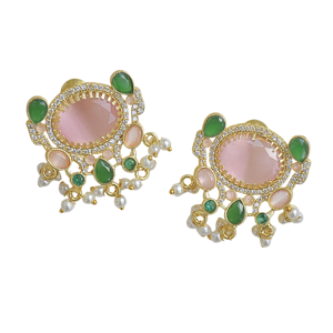 Boucles d'oreilles pendantes en laiton en gros, design en zircon et pierre naturelle brute, texture laiton mat, sans nickel, durables, export en gros - Product Image 5