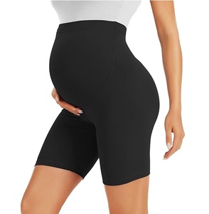 Womens Eco-Friendly Maternity Shorts Running Yoga Shorts Custom Logo Stretchy Fit Moisture Wicking <b>Black</b> Polyester Biker Shorts - Product Image 1