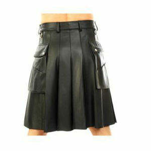 Kilts hechos a medida para hombre al por mayor Kilt de cuero negro orgullo para hombre regular ajustado teñido liso para hombre - Product Image 1