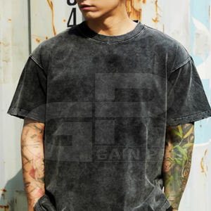 Camiseta unisex lavada con ácido con logotipo personalizado 100% algodón, camiseta lavada con ácido de peso pesado, camisetas de aspecto Vintage - Product Image 2