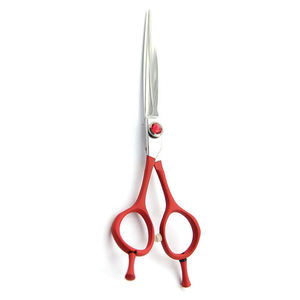 Tijeras de corte de pelo con mango de Color rojo, tijeras de peluquería de acero alemán Extra afiladas con reposapiés ajustable - Product Image 4