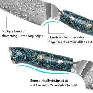 Venta al por mayor personalizado OEM ODM Cubiertos de fábrica profesional mango de resina azul de acero de Damasco cuchillo de cocina cuchillo de Chef japonés - Product Image 3