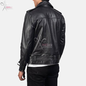 Veste de motard en cuir véritable noir de qualité supérieure pour hommes, vêtements de moto avec col montant et tissu en toile - Product Image 4