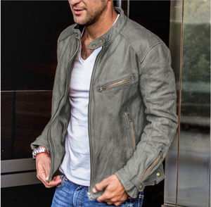 Chaqueta de bombardero de cuero PU para hombre de otoño e invierno con logotipo personalizado de tendencia, chaqueta de motocicleta Punk para hombre con cuello levantado para jóvenes - Product Image 1
