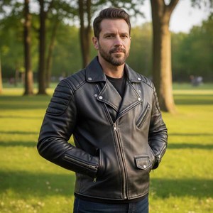 Blouson en cuir pour homme à capuche respirant avec motif à carreaux, style décontracté d'été - Product Image 1
