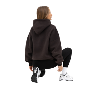 Sweat-shirt oversize pour femme en coton 50% et polyester 50%, couleur chocolat brun, streetwear, épaules tombantes, coupe décontractée, vêtements d'hiver - Product Image 4