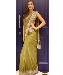Yellow Color Satin Silk Saree With Blouse and Embroidery Work Belt