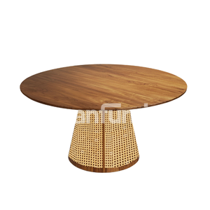 Table à manger ronde en bois massif Mobilier de salle à manger et de restaurant Fabrication traditionnelle en Indonésie - Product Image 2