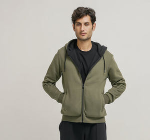 Sweat à capuche pour homme de qualité supérieure, doublure intérieure en polaire sherpa, couleur unie, vêtements d'extérieur pour homme, manches longues, coupe-vent - Product Image 3