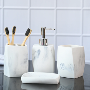 Juego de baño de mármol Dispensador de jabón de mármol natural de diseño moderno Dispensador de pasta de dientes/champú Jabonera al precio más bajo - Product Image 2
