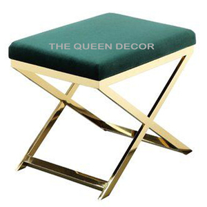 Salon de luxe en acier inoxydable cadre doré pouf rond tabouret pouf en velours tabouret maison avec pieds en métal - Product Image 5