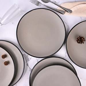 Black-Rimmed Grey Minimalist Dinner <b>Plate</b> Set of 6 10.5 Inch <b>Side</b> <b>Plate</b> Durable Ceramic Customizable for Hotels and Parties - Product Image 2