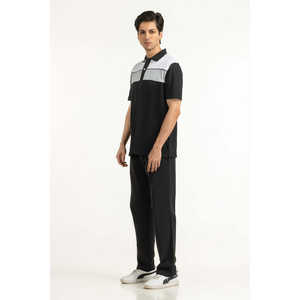 Tejido de punto piqué mezclado para hombre, antiarrugas, con bordado oscuro, liso, de corte alto y ajustado, talla grande MN-PSH-SS25-046, regular, de verano - Product Image 3