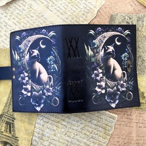 Chat sur mon impression cuir A5 Journal carnets de notes carnet de croquis avec bord en coton fait main papier antique vintage avec loquet - Product Image 2