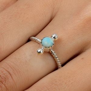 New Arrival Solid 925 Sterling Silver Natural Larimar 7mm Round Cabochon Gemstone Bezel Setting Eternity Vermeil Ring For Lady - Product Image 2
