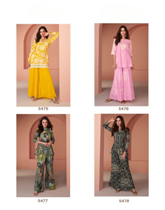 Costume palazzo prêt-à-porter en georgette brodée pour toutes les occasions et les saisons de mariage - Product Image 2