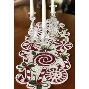 Á hậu bàn đính cườm trắng và đỏ hiện đại với hoa văn cho bữa ăn tự chọn giọng phòng khách trang trí nhà - Product Image 4