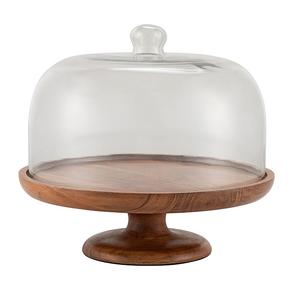 Brown Color Wooden Cake Stand Tray With <b>Glass</b> <b>Dome</b> Cover for Wedding Party Dinner Serving and Decor Use - Product Image 1