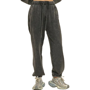 Pantalones de Jogger rectos de lavado ácido para mujer OEM Servicio personalizado OEM de lana de algodón de peso pesado de invierno frente plano - Product Image 1