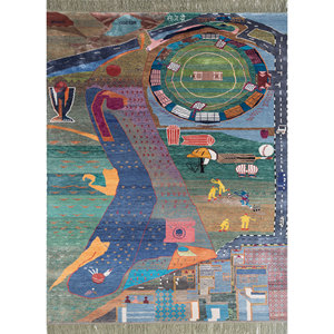 Alfombras Manchaha Azules de Lana y Seda de Bambú Anudadas a Mano, 10 mm de Grosor, Diseño Abstracto Novedoso, Rectangulares, para el Hogar, Pasillo, Les-2460 - Product Image 1