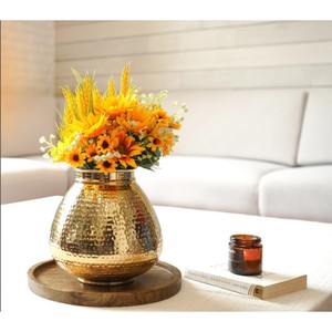 Hammered Glossy Finishing Hand Curved Metal <b>Gold</b> Flower <b>Pot</b> for Home Decor and Garden Supplies Round Shape Indoor Outdoor Decor - Product Image 4