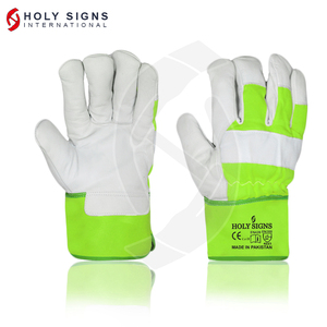 ถุงมือทำงานหนังวัวลายหยาบของแคนาดาสีเขียวขาวตัด MOQ 5ชิ้นด้ามจับเรียบป้องกันแขนในอุตสาหกรรม - Product Image 6