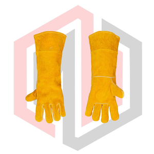 Gants de soudage en cuir jaune, manchette longue de 14 pouces, 11 oz d'épaisseur, résistants à la chaleur/au feu, antistatiques, sans silicone, sans poudre - Product Image 5