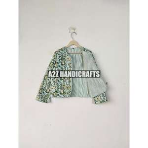 Bouton décoration Vintage mode femmes soie tricoté respirant manteau rayure passepoil veste courte main bloc imprimé matelassé - Product Image 3