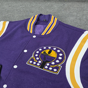 Veste universitaire personnalisée violette et dorée, style Omega, logo brodé Mighty OZ Beta Xi, veste à éclairs - Product Image 5
