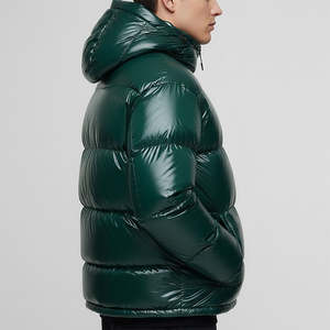 Veste matelassée pour homme en polyester 100% de couleur vert brillant, prix de gros, rembourrage en coton, capuche, fermeture éclair, imperméable, veste à bulles - Product Image 3