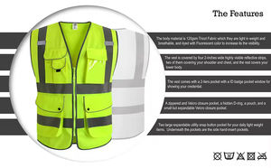 Professional Level Safety Vest with Pockets Hi Vis Safety Vest 100% Polyester Workwear Reflective Jackets - Product Image 5
