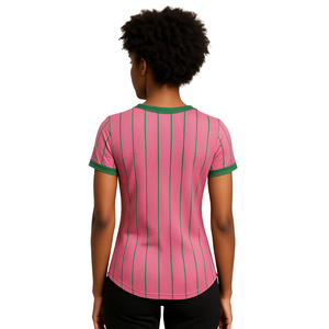 Maillot de baseball rayé rose pour femme, vêtements de sororité grecque, vêtements de sororité universitaire rose et vert, vêtements grecs élégants - Product Image 2