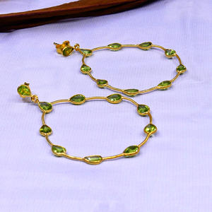 Handmade 925 Sterling Silver <b>Earrings</b> with <b>Gold</b> Plating Unique Classic <b>Peridot</b> Gemstone for Wedding Party Gift for Women - Product Image 4