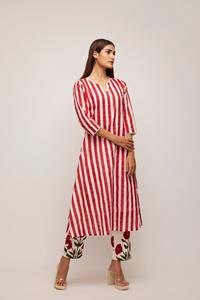 Red Stripe Suit Set Indian Fashion Styling High End Quality <b>Kurti</b> and Pants From Indian Manufacturer - Product Image 3